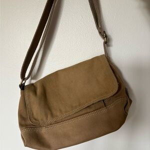 Fossil Canvas Purse Shoulder Bag Crossbody Brown Khaki Adjustable Strap Y2K